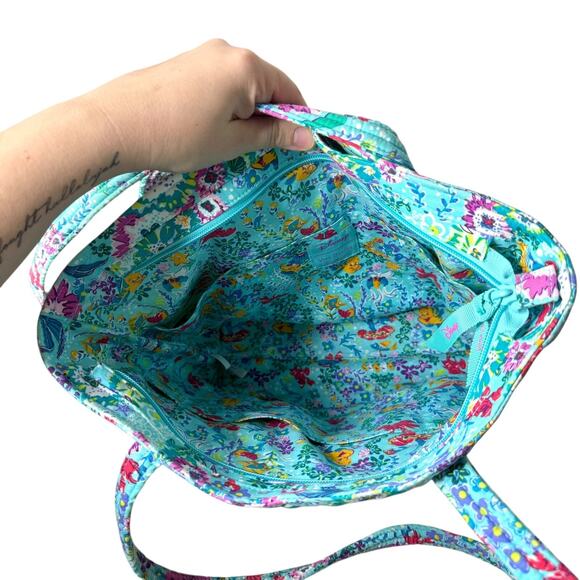 Vera Bradley Disney Small Vera Tote Handbag Little Mermaid Ariel Floral Blue - Picture 13 of 14